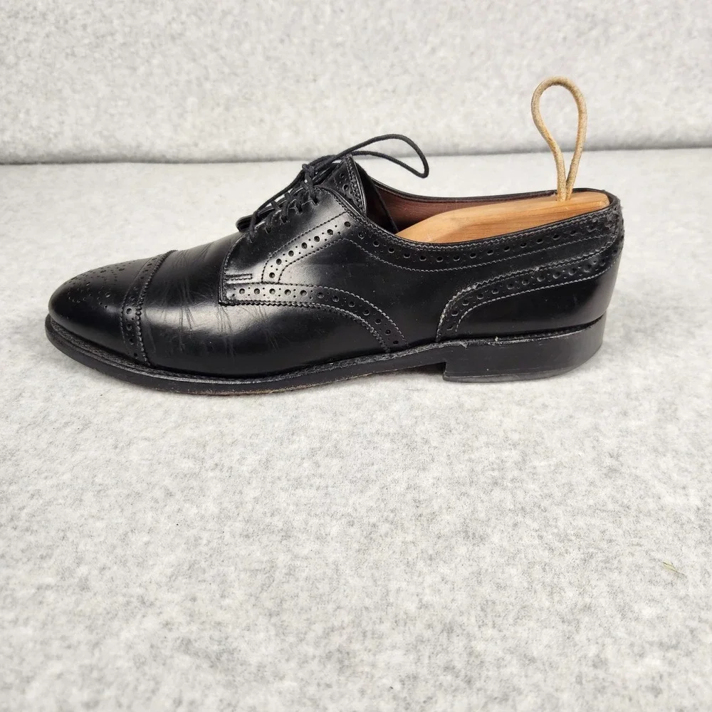 Allen Edmonds Sanford Shoes Mens Size 9.5‎ Black Oxford Brogue Dress Leather USA